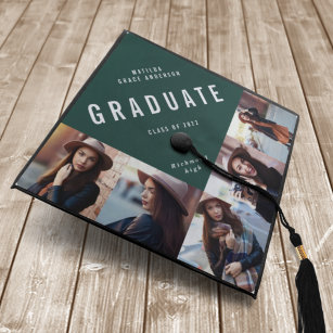 Green multi photo modern contemporary graduation cap topper