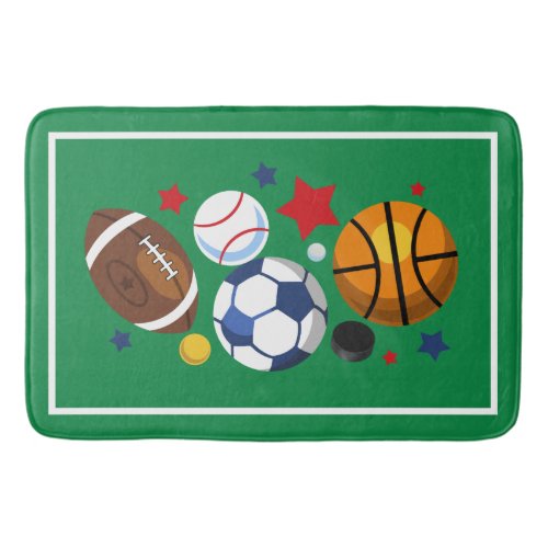 Green Multi Sports Balls Bath Mat