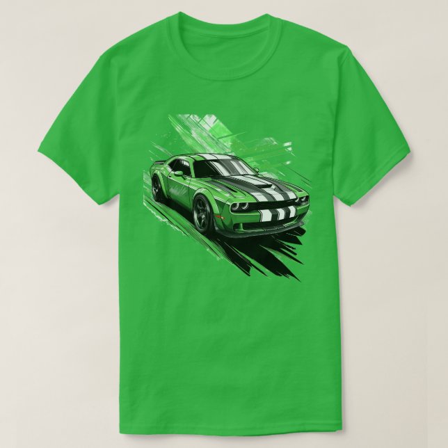 Green Muscle Car Turbo Sports Race Car T-Shirt (Design Front)