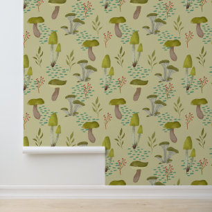 Green Mushroom Botanical Peel and Stick Wallpaper