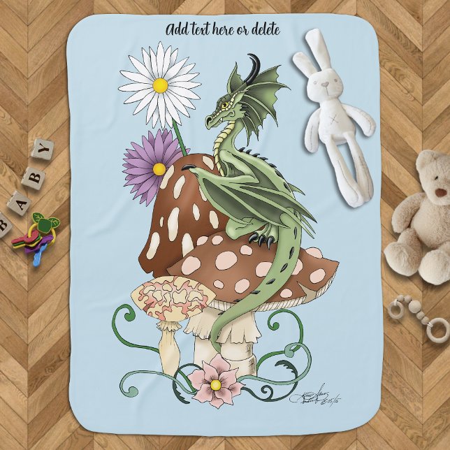 Green Mushroom Dragon Fantasy Flowers Baby Blanket (Creator Uploaded)
