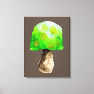 Green Mushroom watercolor cute fungi Canvas Print