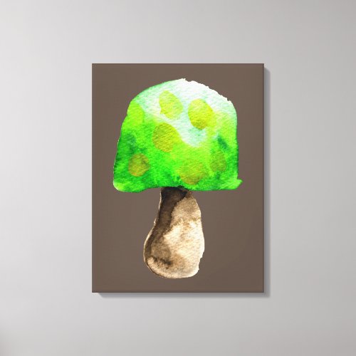 Green Mushroom watercolor cute fungi Canvas Print