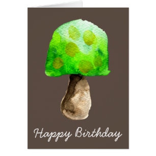 Green Mushroom watercolor cute fungi Cards