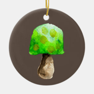 Green Mushroom watercolor cute fungi Ceramic Ornament