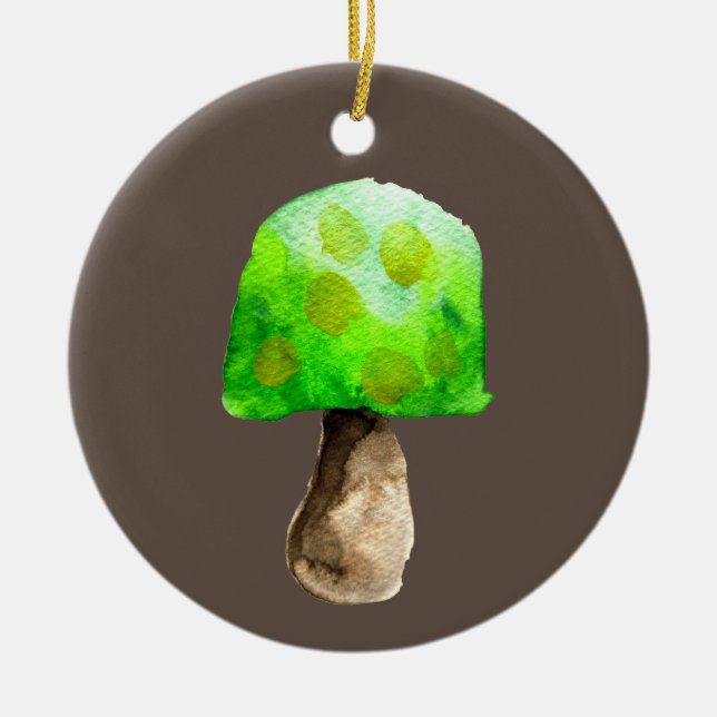 Green Mushroom watercolor cute fungi Ceramic Ornament (Front)