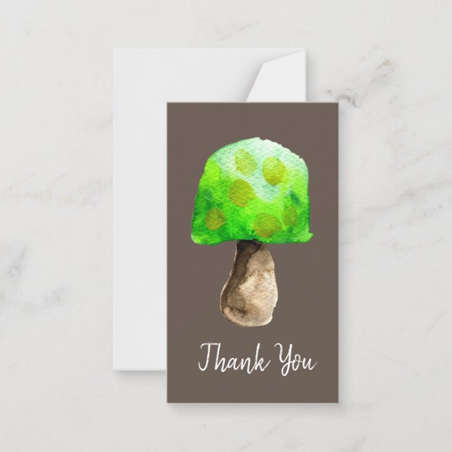 Green Mushroom watercolor cute fungi Note Card (Front)