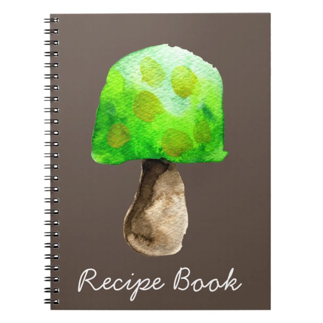 Green Mushroom watercolor cute fungi Notebook (Front)