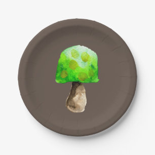 Green Mushroom watercolor cute fungi Paper Plates
