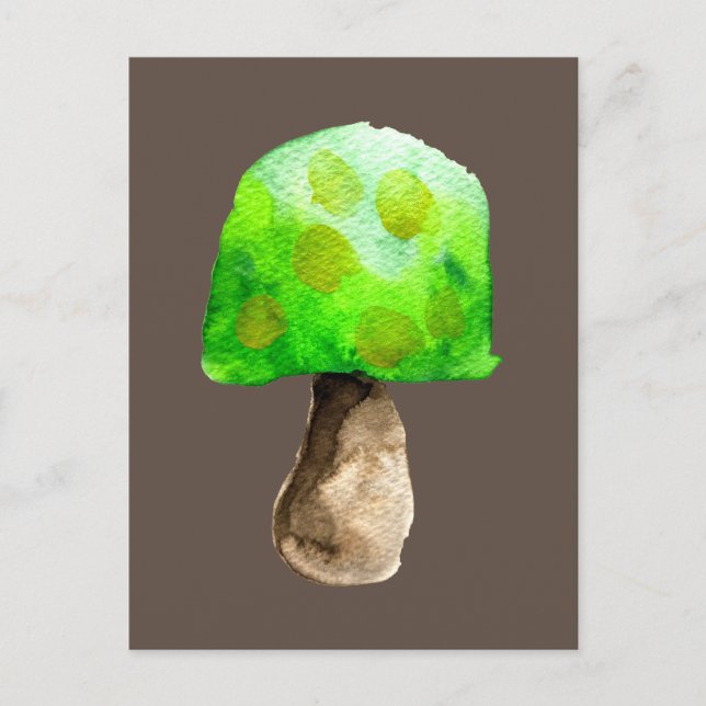Green Mushroom watercolor cute fungi Postcard (Front)
