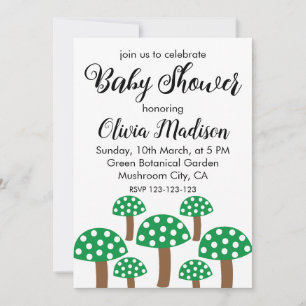 Green Mushrooms Girl Baby Shower Invitation