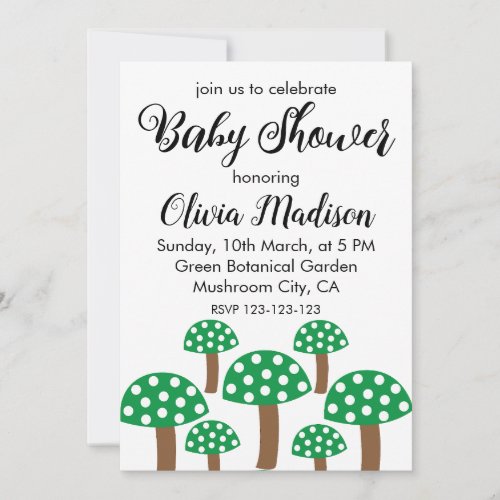 Green Mushrooms Girl Baby Shower  Invitation