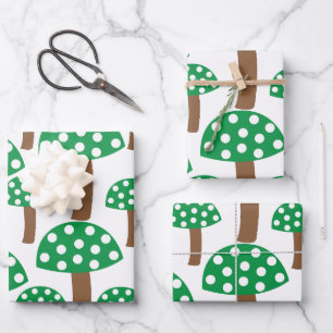 Green Mushrooms Pattern Wrapping Paper Sheets