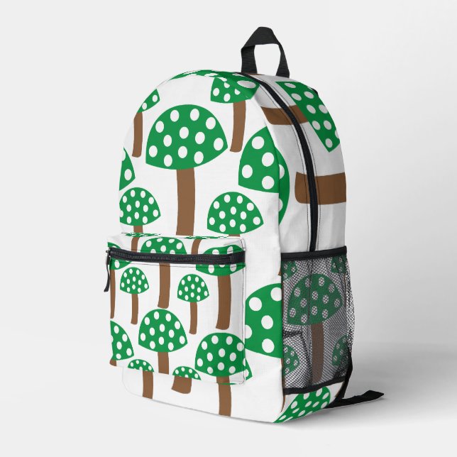 Green Mushrooms  Printed Backpack (Back Corner Right)