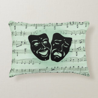 Green Music and Theater Greek Masks Accent Pillow