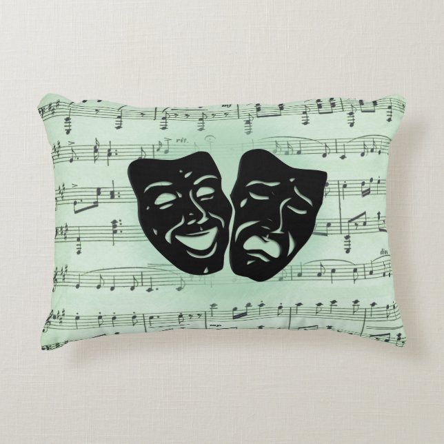Green Music and Theater Greek Masks Accent Pillow (Front)