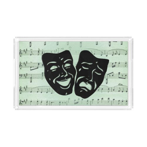 Green Music and Theater Greek Masks Acrylic Tray