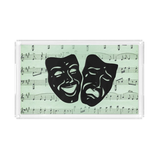 Green Music and Theater Greek Masks Acrylic Tray (Front)