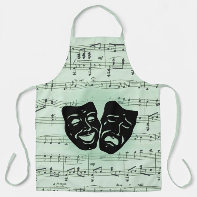 Green Music and Theater Greek Masks Apron (Front)