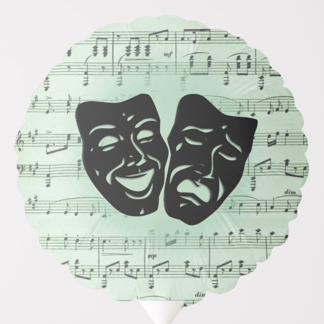 Green Music and Theater Greek Masks Balloon (Front)