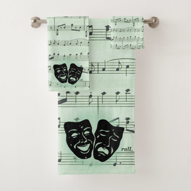 Green Music and Theater Greek Masks Bath Towel Set (Insitu)