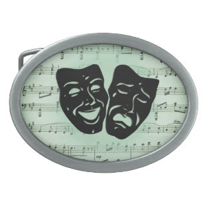 Green Music and Theater Greek Masks Belt Buckle