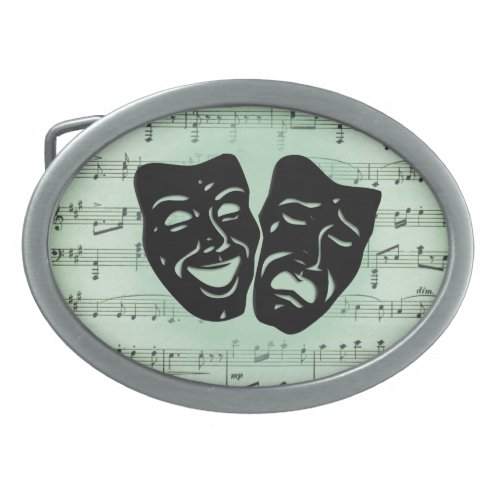 Green Music and Theater Greek Masks Belt Buckle
