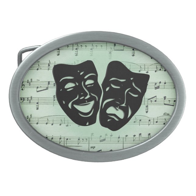 Green Music and Theater Greek Masks Belt Buckle (Front)