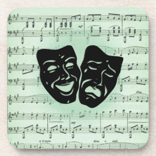 Green Music and Theater Greek Masks Beverage Coaster