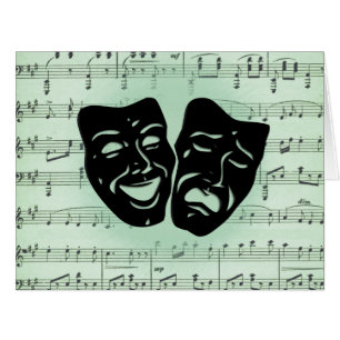 Green Music and Theater Greek Masks Blank Inside Cards