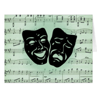 Green Music and Theater Greek Masks Blank Inside Cards
