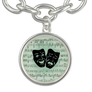 Green Music and Theater Greek Masks Bracelet