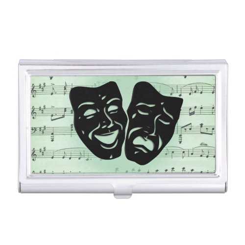 Green Music and Theater Greek Masks Business Card Case