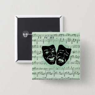 Green Music and Theater Greek Masks Button