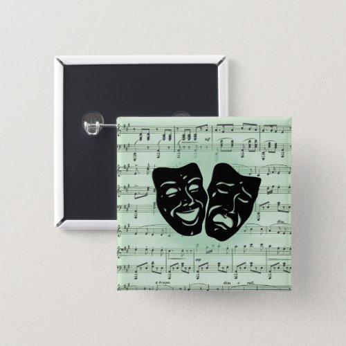 Green Music and Theater Greek Masks Button
