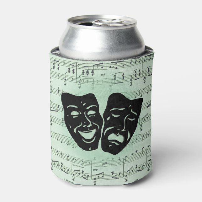 Green Music and Theater Greek Masks Can Cooler (Can Front)