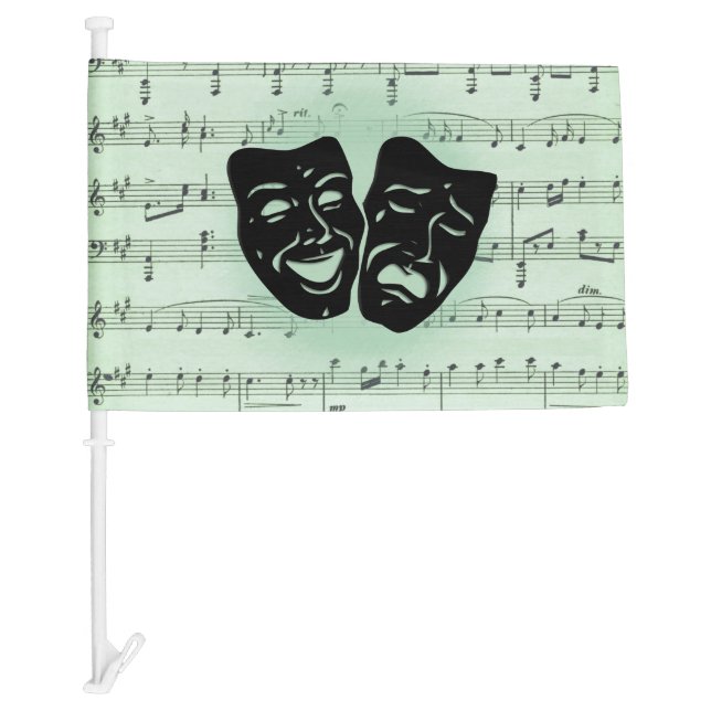 Green Music and Theater Greek Masks Car Flag (Front)