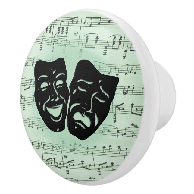 Green Music and Theater Greek Masks Ceramic Knob (Right)