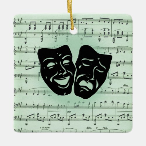 Green Music and Theater Greek Masks Ceramic Ornament