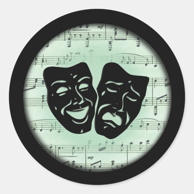 Green Music and Theater Greek Masks Classic Round Sticker (Front)