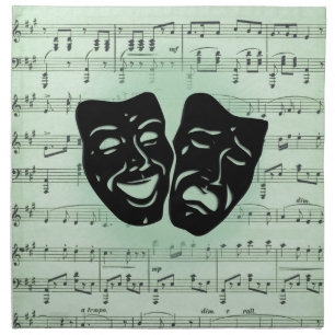 Green Music and Theater Greek Masks Cloth Napkin
