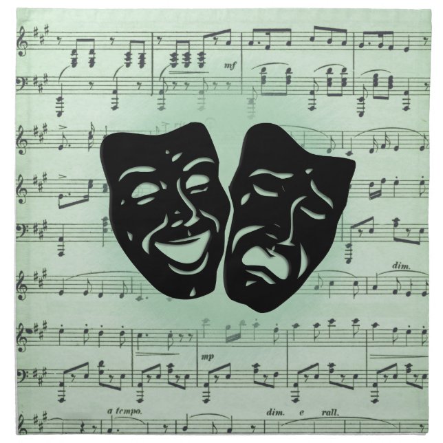 Green Music and Theater Greek Masks Cloth Napkin (Front)