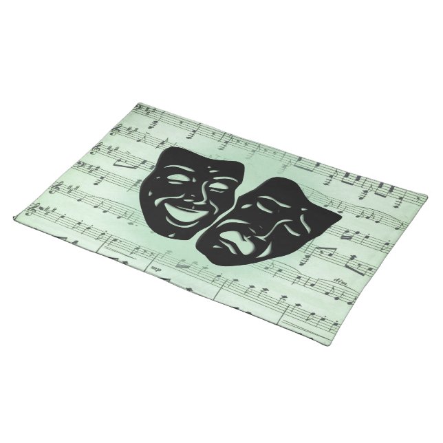 Green Music and Theater Greek Masks Cloth Placemat (On Table)