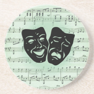 Green Music and Theater Greek Masks Coaster