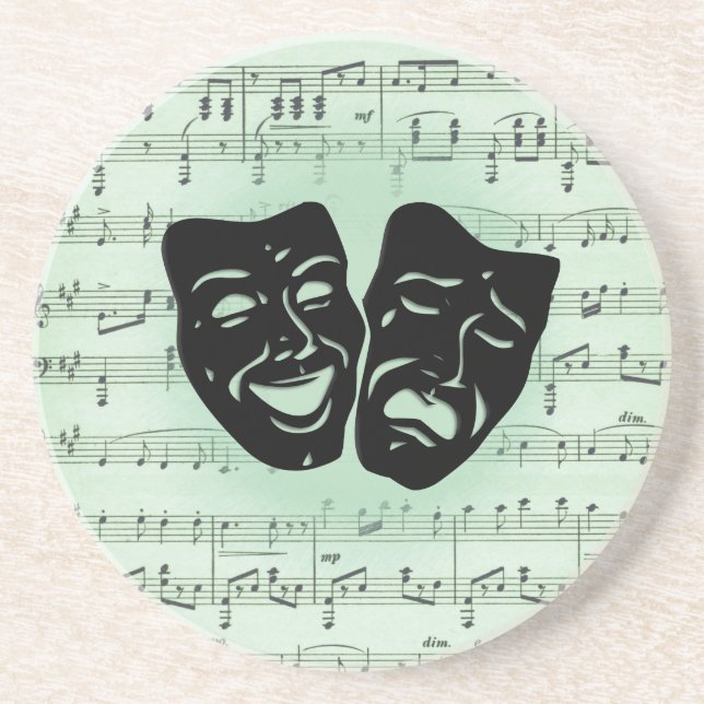 Green Music and Theater Greek Masks Coaster (Front)