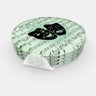 Green Music and Theater Greek Masks Coaster Set