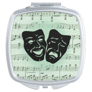 Green Music and Theater Greek Masks Compact Mirror