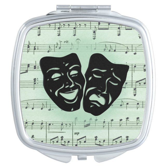 Green Music and Theater Greek Masks Compact Mirror (Front)