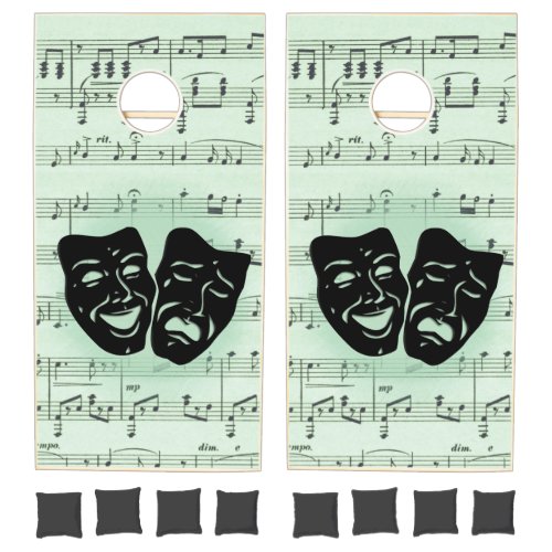 Green Music and Theater Greek Masks Cornhole Set