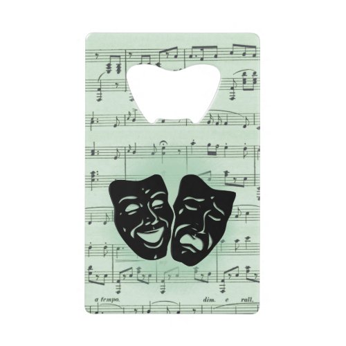 Green Music and Theater Greek Masks Credit Card Bottle Opener